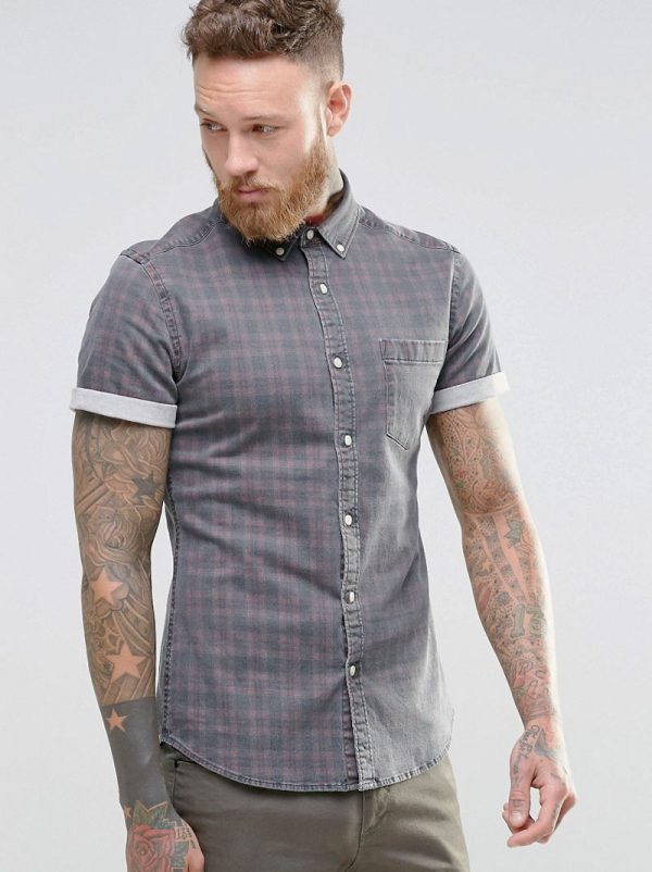 LEBAASS Men's Grey Checked Casual Shirt